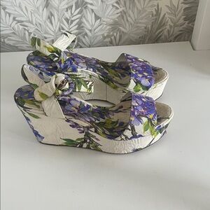 Dolce & Gabbana Purple and Green Floral Wedges 38.5